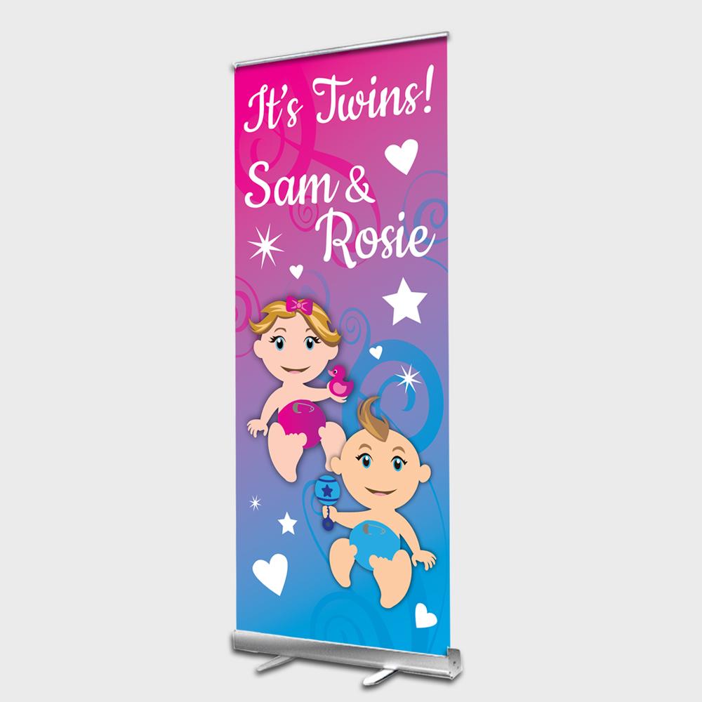 Baby Twins roll up banner voor kraamfeest tweeling