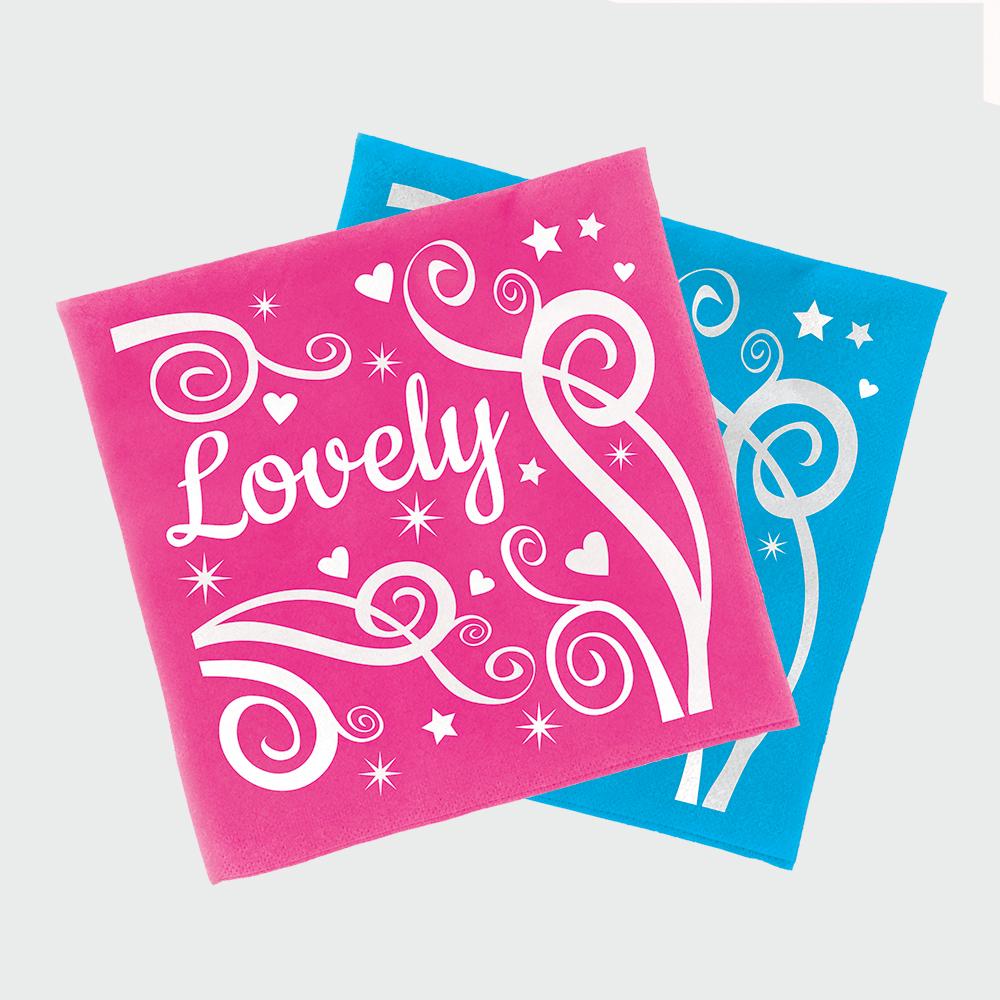 Roze en blauwe servetten voor baby twins