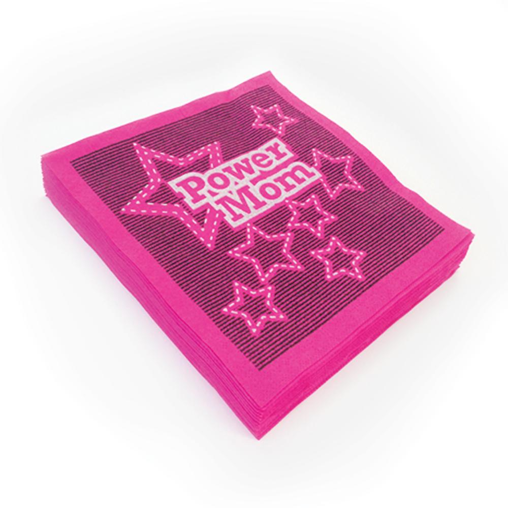 Versiering en servetten Power Mom roze servetten