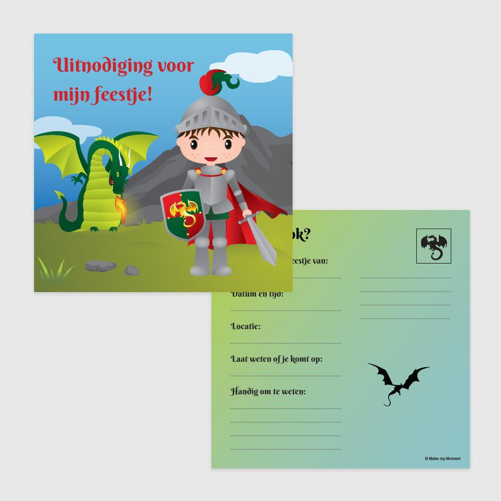 Kinderfeest uitnodigingen ridders voor en achterkant
