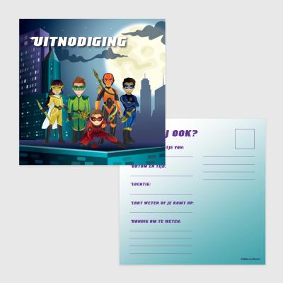 Superhelden uitnodiging voor en achterkant design