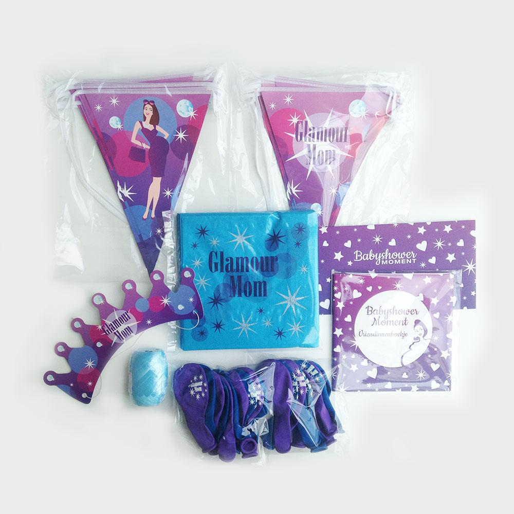 Versiering en servetten Glamour mom blauw